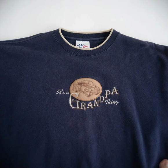 Vintage M&C Sport Navy & Tan It's a Grampa Thing Crewneck Sweater XXL - Picture 9 of 12